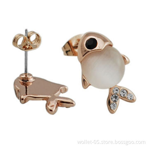 Fashionable Fish Cute Earrings, Made of IPR Plated 316L Stainless Steel and Pearl with CZ Stone